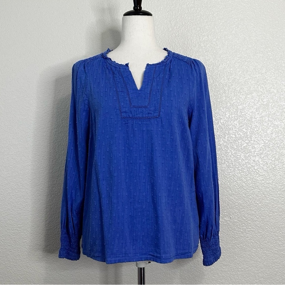 Talbots Blue Smocked Shoulder Long Sleeves Top, Size MP